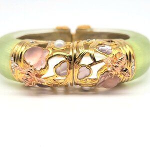 Alexis Bittar Yellow Lucite Swarovski Crystal Bee Garden Hinged Bangle Bracelet